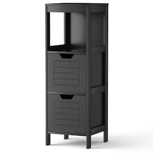 12 in. W x 12 in. D x 35 in. H Black Wood Storage Freestanding Bathroom Linen Cabinet with Drawers in Black