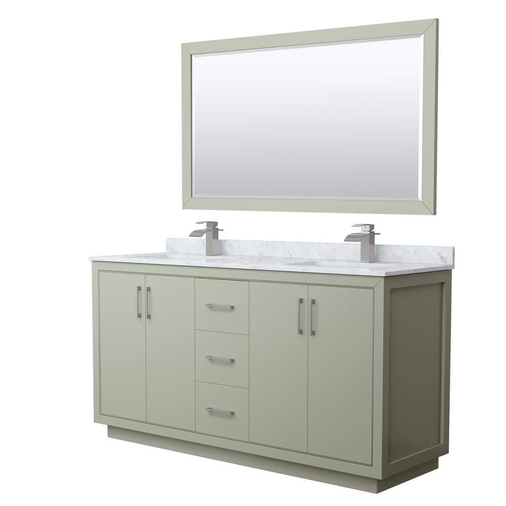 "Icon 66 in. W x 22 in. D x 35 in. H Double Bath Vanity in Light Green with White Carrara Marble Top and 58"" Mirror" price history on PriceWatchPro