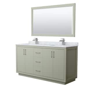 Icon 66 in. W x 22 in. D x 35 in. H Double Bath Vanity in Light Green with White Carrara Marble Top and 58" Mirror