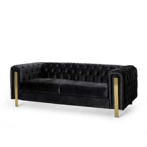 Addyston 83.75 in. Black and Gold Velvet Polyester 3-Seats Sofa