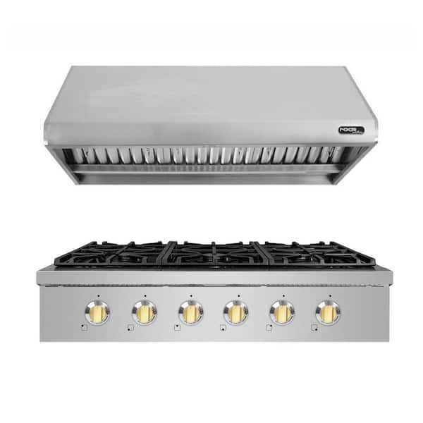 NXR Entree Bundle 36 in. Professional Style Gas Cooktop with 6 Burners and Range Hood in Stainless Steel and Gold