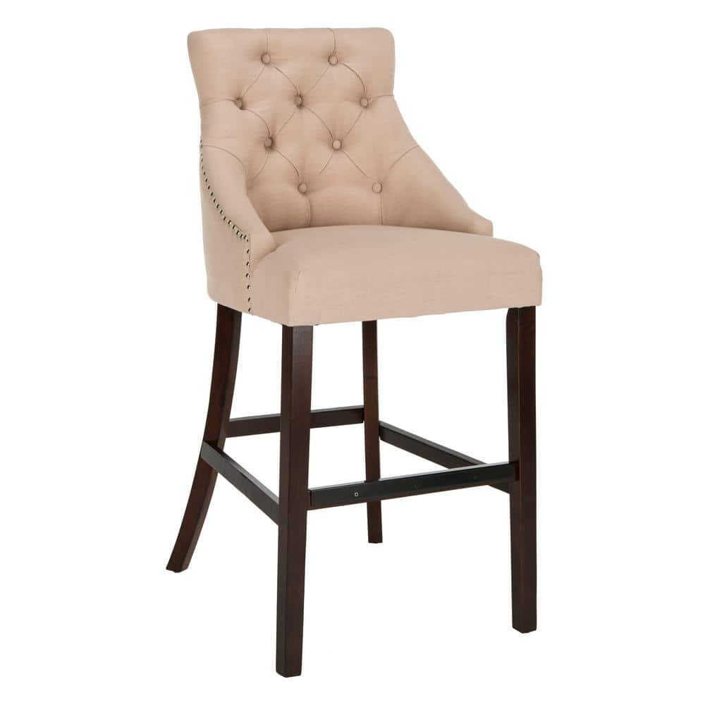 Eleni 45" Beige Linen and Metal Wingback Bar Stools, Set of 2