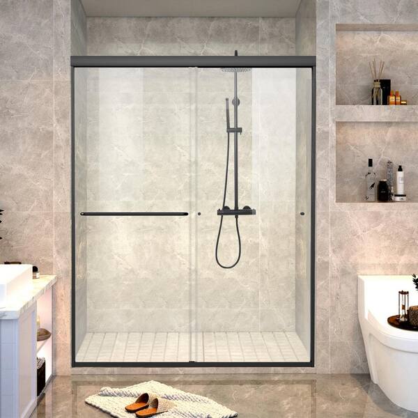 JimsMaison 60 in. W x 72 in. H Double Sliding Framed Shower Door in Black  Finish with Tempered Glass J-GBSD2-60B - The Home Depot