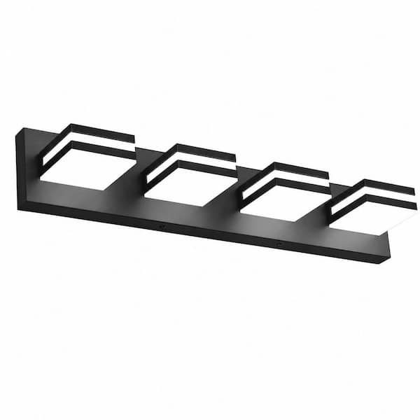 1-Piece 4-Light Bathroom Vanity Light Fixture with Dimmable LED, 360° Rotating Matte Black Acrylic Over Mirror