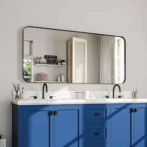 60 in. W x 28 in. H Rectangular Aluminum Framed Wall Bathroom Vanity Mirror in Black