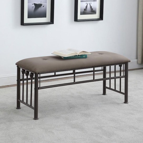 Coaster Livingston Dark Bronze and Brown 39.25 in. Bedroom Bench with Tufted Seat