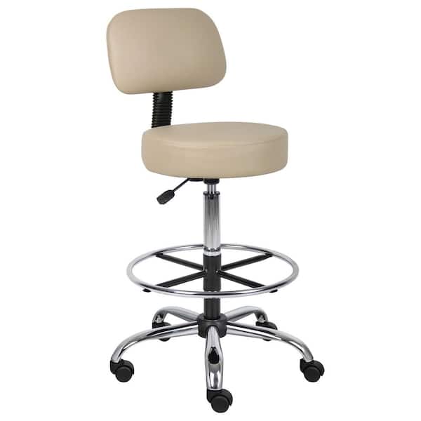 BOSS Office Products Beige Vinyl Task Counter Stool with Back Rest and Seat Height Adjustment