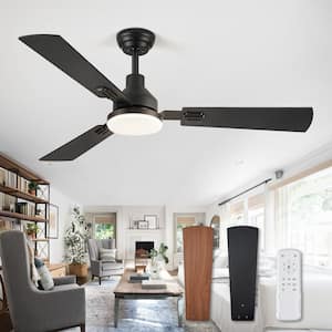 52 in. Indoor Matte Black 3-Colors LED 6-Speeds Ceiling Fan with Dual-Finish Blades and Light Kit and Remote control