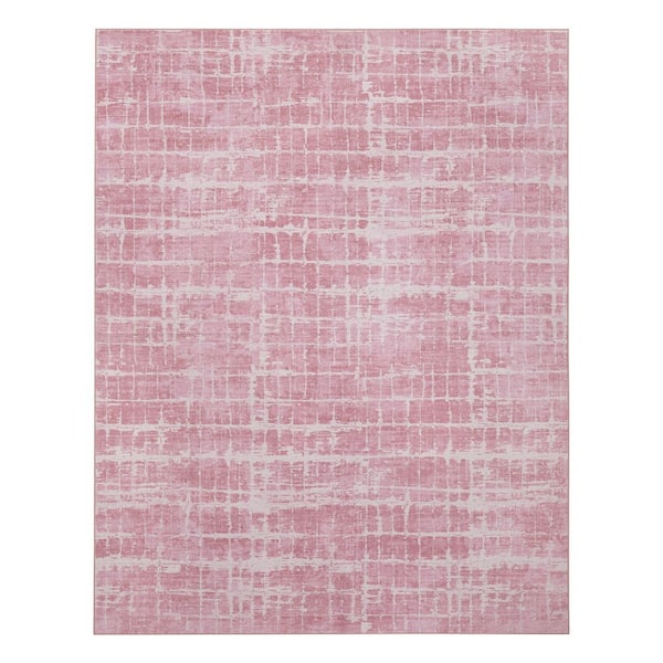 Theo Light Pink 7 ft. x 10 ft. Woven Abstract Polyester Area Rug