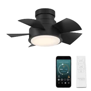 Vox 26 in. Integrated LED Indoor/Outdoor 5-Blade Smart Flush Mount Ceiling Fan in Matte Black with 3000K and Remote
