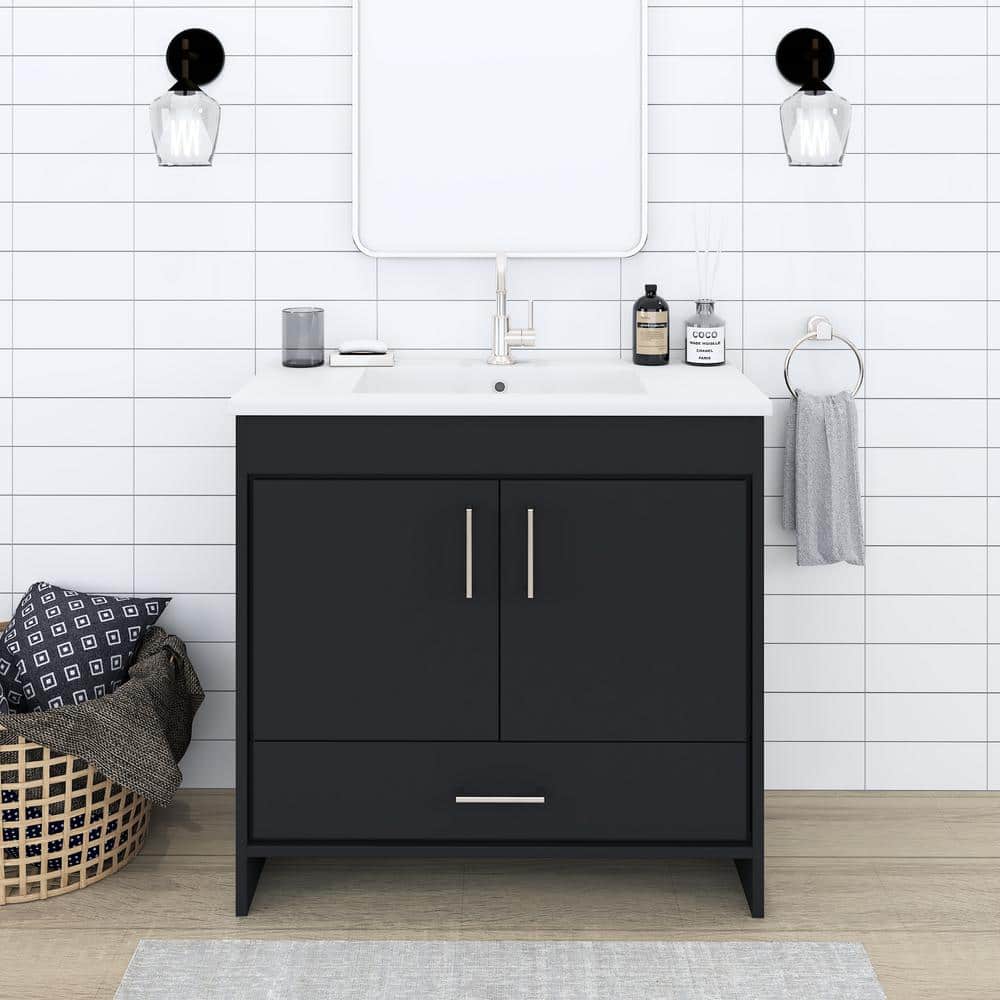Rio 36 in. W x 19 in D Bath Vanity in Black with Acrylic Vanity Top in White with White Basin price history on PriceWatchPro