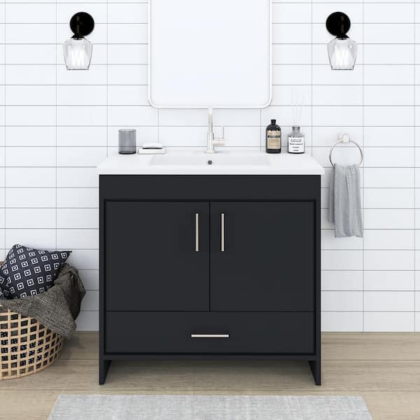 VOLPA USA AMERICAN CRAFTED VANITIES Rio 36 in. W x 19 in D Bath Vanity in Black with Acrylic Vanity Top in White with White Basin