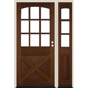 50 in. x 80 in. Farmhouse X Panel LH 1/2 Lite Clear Glass Provincial Stain Douglas Fir Prehung Front Door with RSL