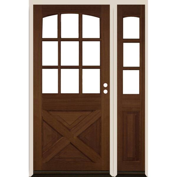 Krosswood Doors 50 in. x 80 in. Farmhouse X Panel LH 1/2 Lite Clear Glass Provincial Stain Douglas Fir Prehung Front Door with RSL