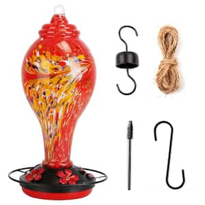 33 oz. Red Glass Hand Blown Hummingbird Feeder with 5-Flower Feeding Port