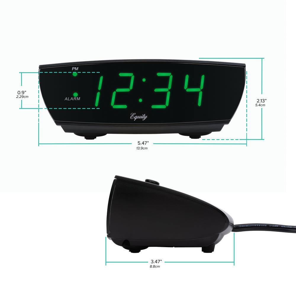 Equity Black Plastic Digital Alarm Clock with Green LED Display