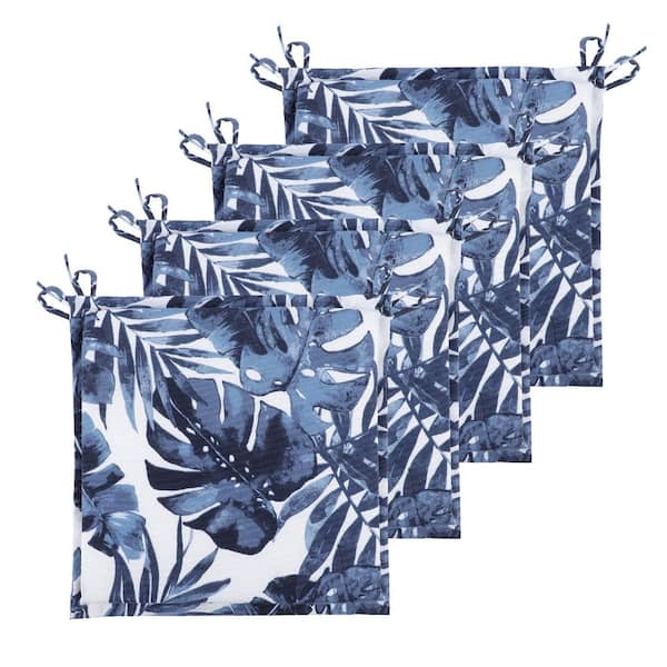 Unbranded 4 Pieces 15 in.Replacement Square Outdoor Seat Cushion with Ties, Patio Chair Pads for Gardens, Blue striped