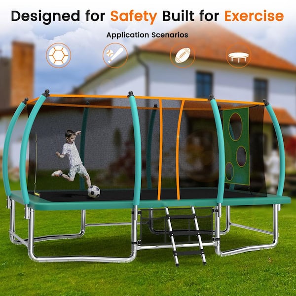 8 x 14 ft. Green Outdoor Trampolines for Kids Adults Long Rectangular Tumbling Trampoline