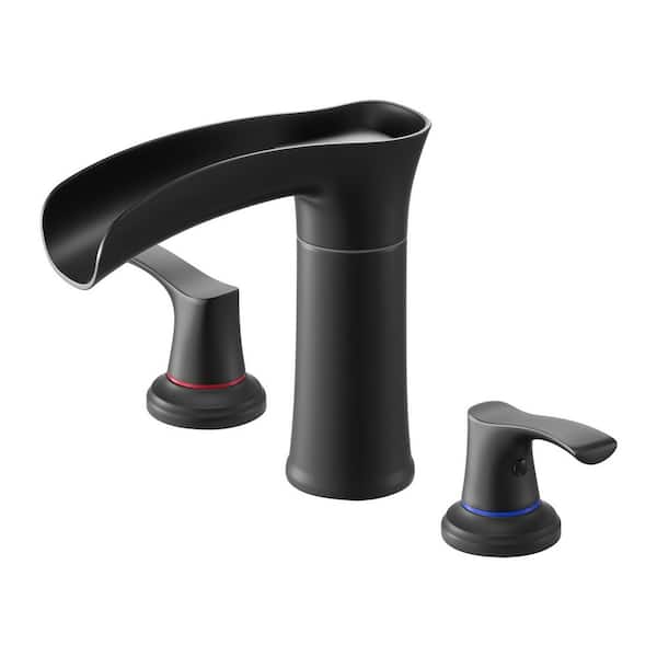 Roman Tub Faucet, 3 Hole Waterfall Bathtub Faucet, Zinc Alloy Bath Tubs Faucets Set with 2 Handles, Matte Black