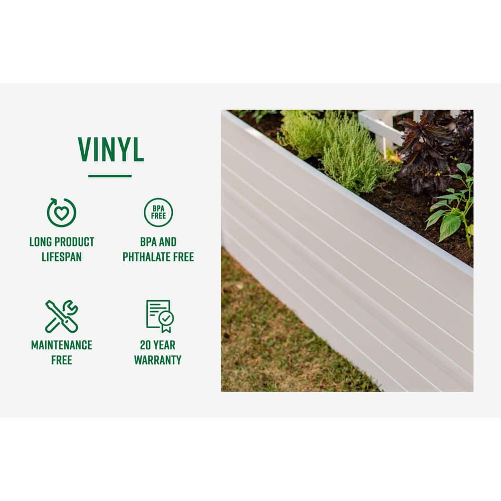 Classic White Vinyl Keyhole Raised Garden Bed with Composting Basket