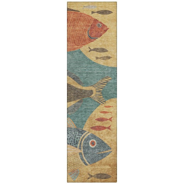 Chantille Machine Washable Indoor/Outdoor Abstract ACN2447 Teal 2 ft. x 7 ft. Runner Rug