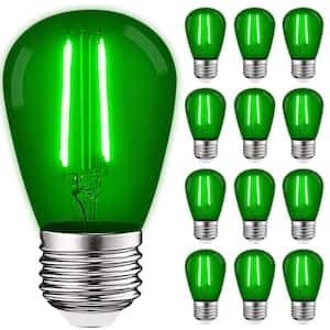 11-Watt Equivalent S14 Edison LED Green Light Bulb, 0.5-Watt, Outdoor String Light Bulb UL, E26 Base Wet Rated (12-Pack)