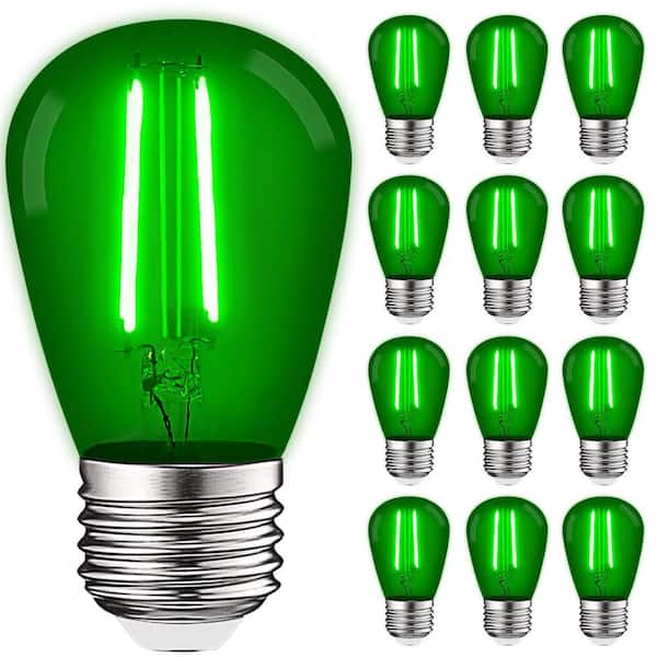 LUXRITE 11-Watt Equivalent S14 Edison LED Green Light Bulb, 0.5-Watt, Outdoor String Light Bulb UL, E26 Base Wet Rated (12-Pack)