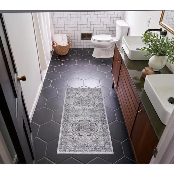 Machine Washable Series doormat 1 Ivory Beige 2 ft. x 4 ft. Distressed Traditional Area Rug