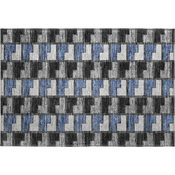Mayfield Premium Machine Washable Abstract AMF2417 Black 2 ft. x 3 ft. Accent Rug