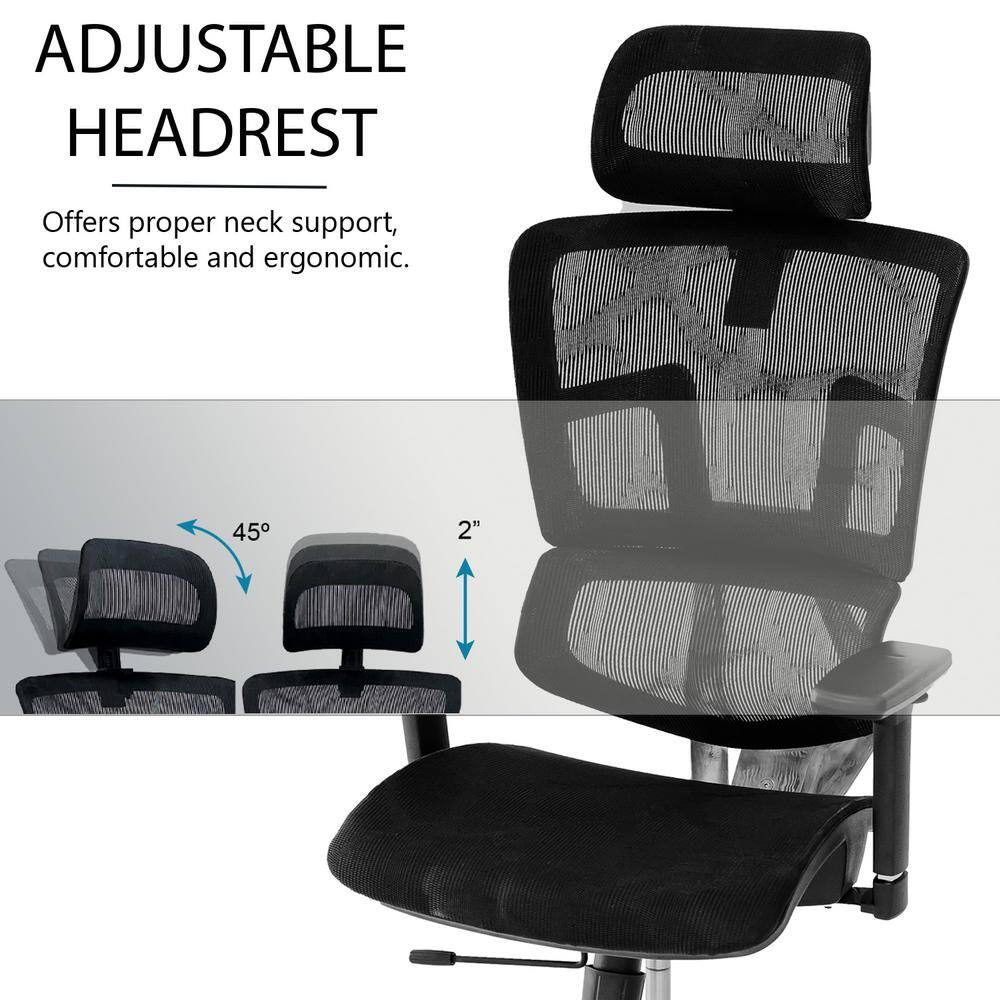 Demonstration of adjustable headrest on Ergomax office chair
