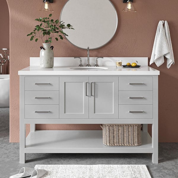 ARIEL Magnolia 54 in. W x 22 in. D x 36 in. H Bath Vanity in Gray with Pure Quartz Vanity Top in White with White Basin