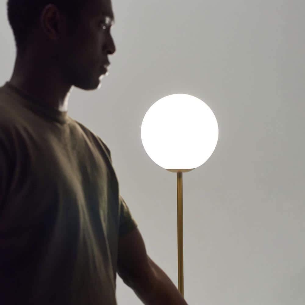 Luna Frosted Glass Globe Adjustable LED Floor Lamp for Kids in Brass