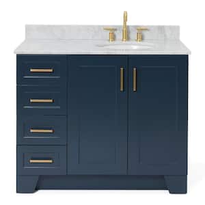 Taylor 43 in. W x 22 in. D x 35.25 in. H Freestanding Bath Vanity in Midnight Blue with Carrara White Marble Top