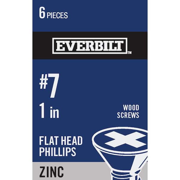 Everbilt #7 x 1 in. Phillips Flat Head Zinc Plated Wood Screw (6-Pack)