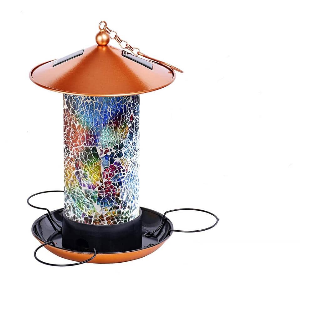 HSHD Solar Lighthouse Bird Feeder with Rotating Beacon Lamp - 14 Hanging  Mesh Wild Bird Feeders for Outdoor Garden Decor Patio Lawn(Red)