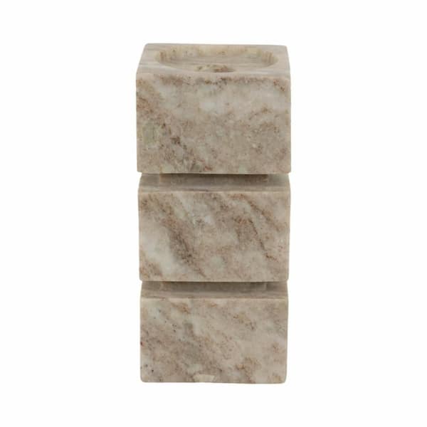 Ivory 8 in. Onyx Marble Stacked Cubes Pillar Candle Holder