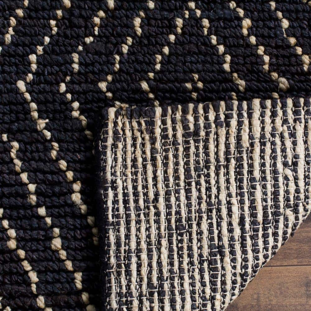 Hand-Knotted Black and Ivory Wool Area Rug