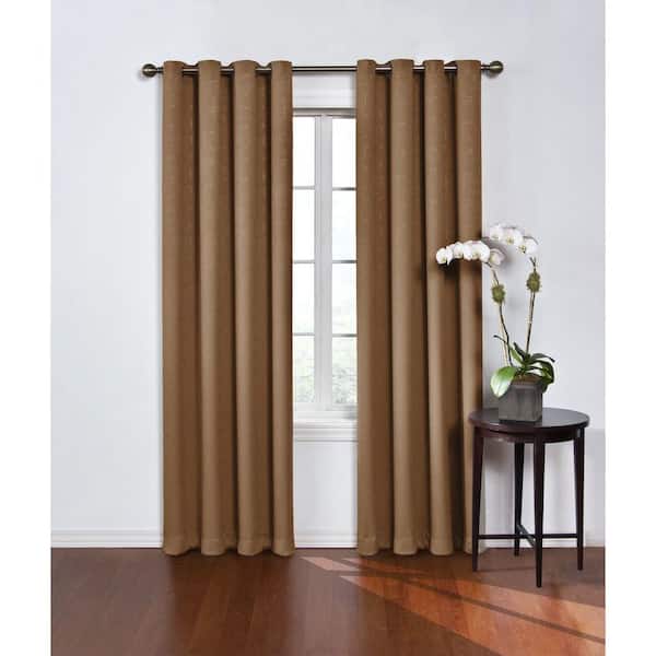 Eclipse Round and Round Latte Woven Geometric 52 in. W x 95 in. L Thermal Noise Cancelling Grommet Blackout Curtain