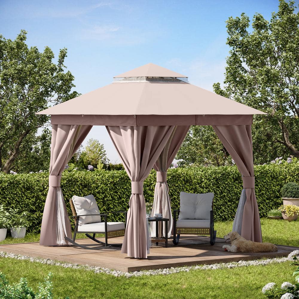Beige Steel Patio Gazebo with Weather-Resistant Fabric
