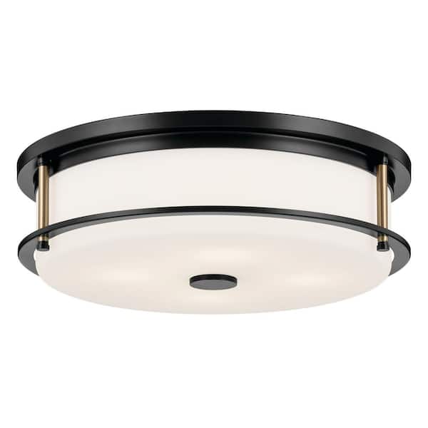 Brit 18 in. 4-Light Black and Champagne Bronze Industrial Hallway Flush Mount Ceiling Light