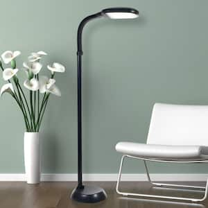 60 in. LED Natural Full Spectrum Sunlight Gooseneck Floor Lamp with Dimmer Switch in Black