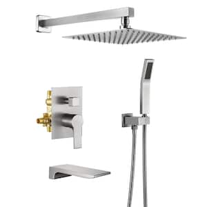 Single Handle 1-Spray Wall Mount Tub and Shower Faucet 1.8 GPM 10 in. Shower Trim Kit in Brushed Nickel Valve Included