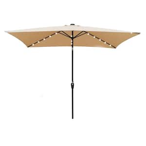 10 ft. x 6.5 ft. Market Rectangular Outdoor Patio Umbrella with Push Button Tilt, Crank and LED Lights in Tan