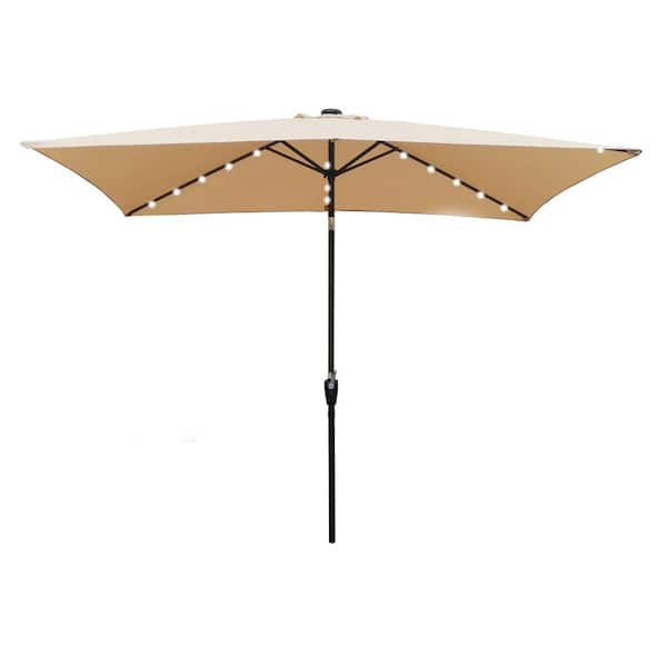 maocao hoom 10 ft. x 6.5 ft. Market Rectangular Outdoor Patio Umbrella with Push Button Tilt, Crank and LED Lights in Tan