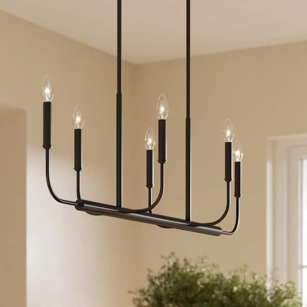 Reines 60-Watt 6-Light Matte Black New Traditional Linear Chandelier