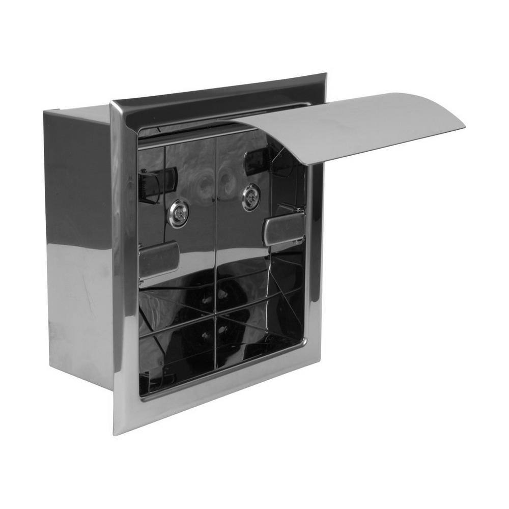 Polished Chrome Stainless Steel Recessed Toilet Paper Holder with Lid