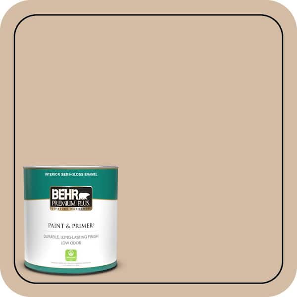 BEHR PREMIUM PLUS 1 qt. #290E-3 Classic Taupe Semi-Gloss Enamel Low Odor Interior Paint & Primer