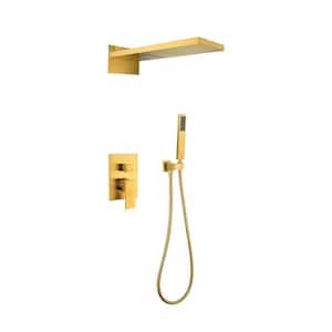 1-Spray Wall Mounted Waterfall Dual Rain Shower System 2.5 GPM in Brushed Gold