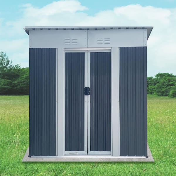 3 ft. x 5 ft. Metal Outdoor Storage Shed with Sliding Door, 15 sq ft. Floor Space, for Garden, Lawn, Grey