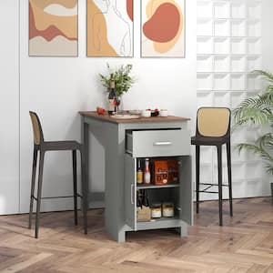 Gray 35.5 in. Bar Table Counter Height Dining Table with Storage Cabinet and Drawer